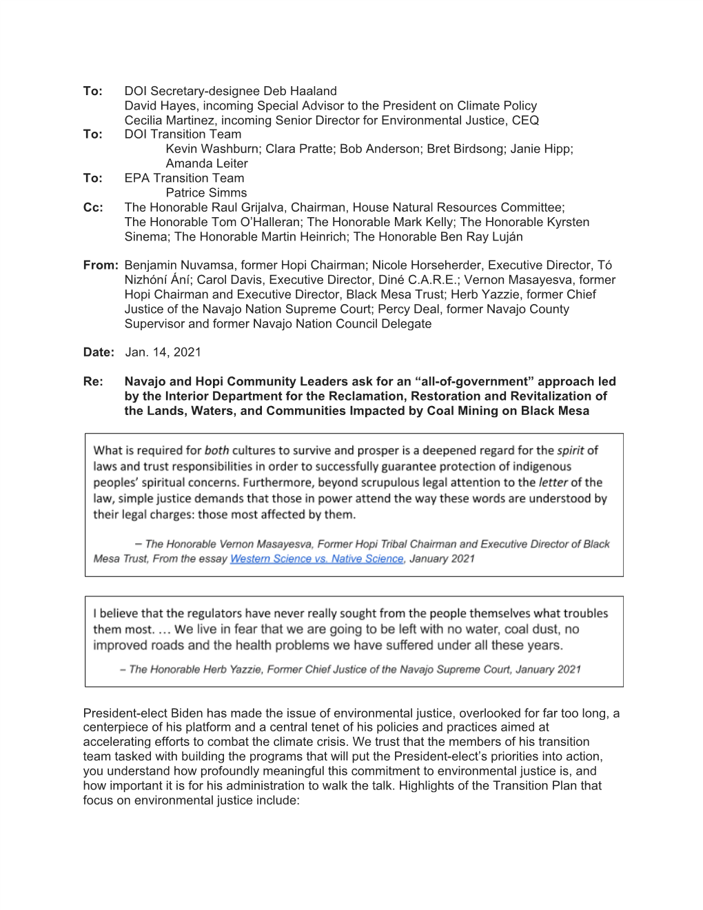 Wrote to OSMRE Western Region Director David Berry (Exhibit C) to Remind ​ the Agency of Its Trust Duty to Move Toward Full Reclamation and Recovery of the Black