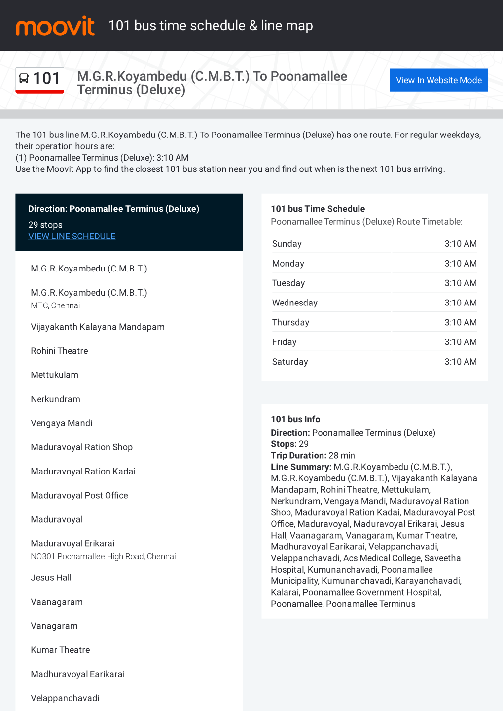 101 Bus Time Schedule & Line Route