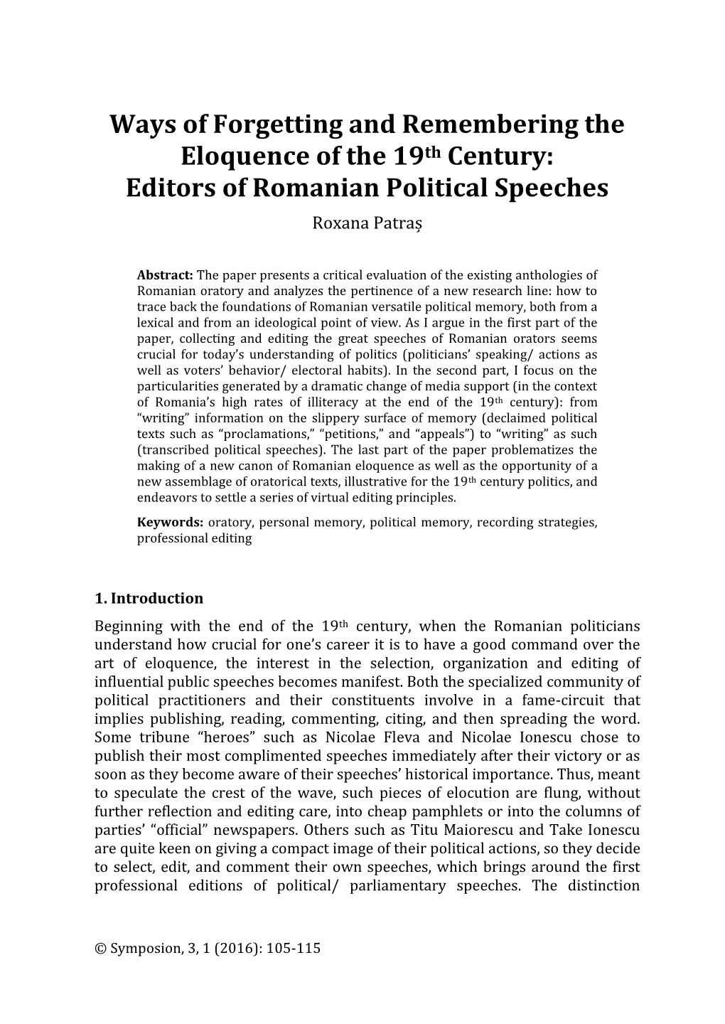 Editors of Romanian Political Speeches Roxana Patraș