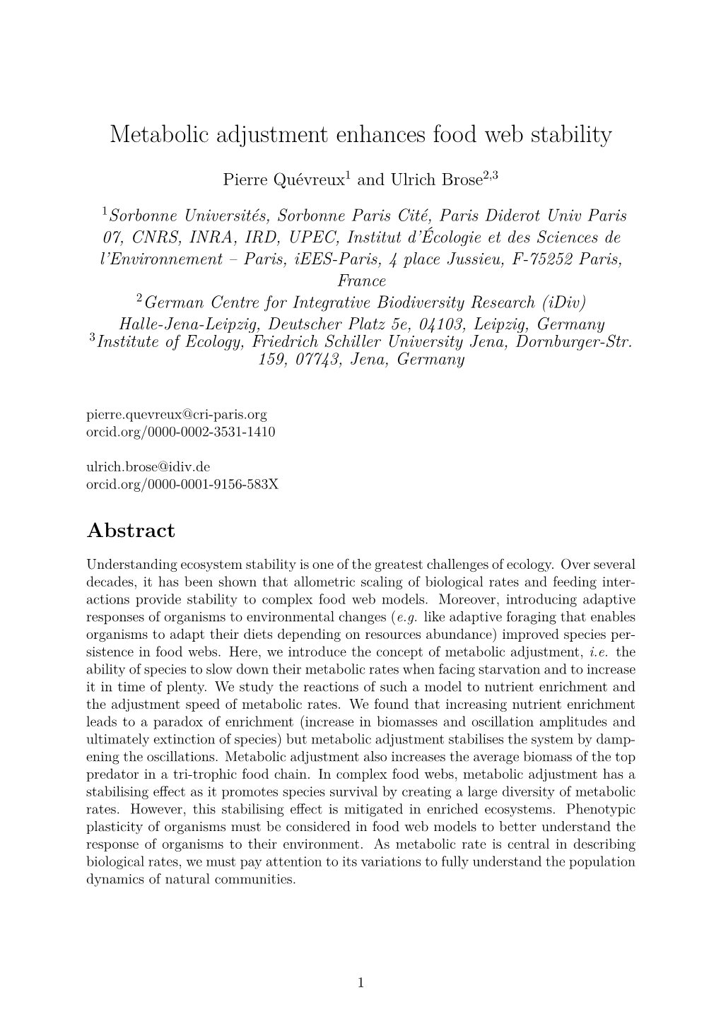 Metabolic Adjustment Enhances Food Web Stability