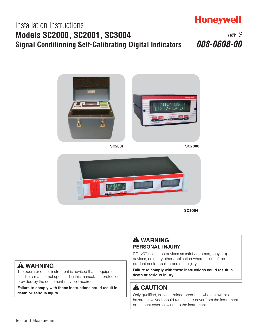 Installation Instructions Models SC2000, SC2001, SC3004 Rev