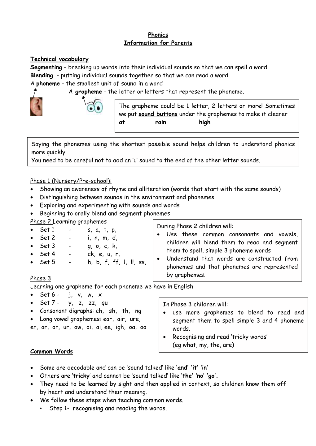 Phonics Information for Parents Technical Vocabulary Segmenting