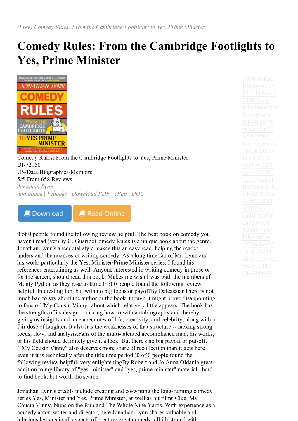 Comedy Rules: from the Cambridge Footlights to Yes, Prime Minister Comedy Rules: from the Cambridge Footlights to Yes, Prime Minister