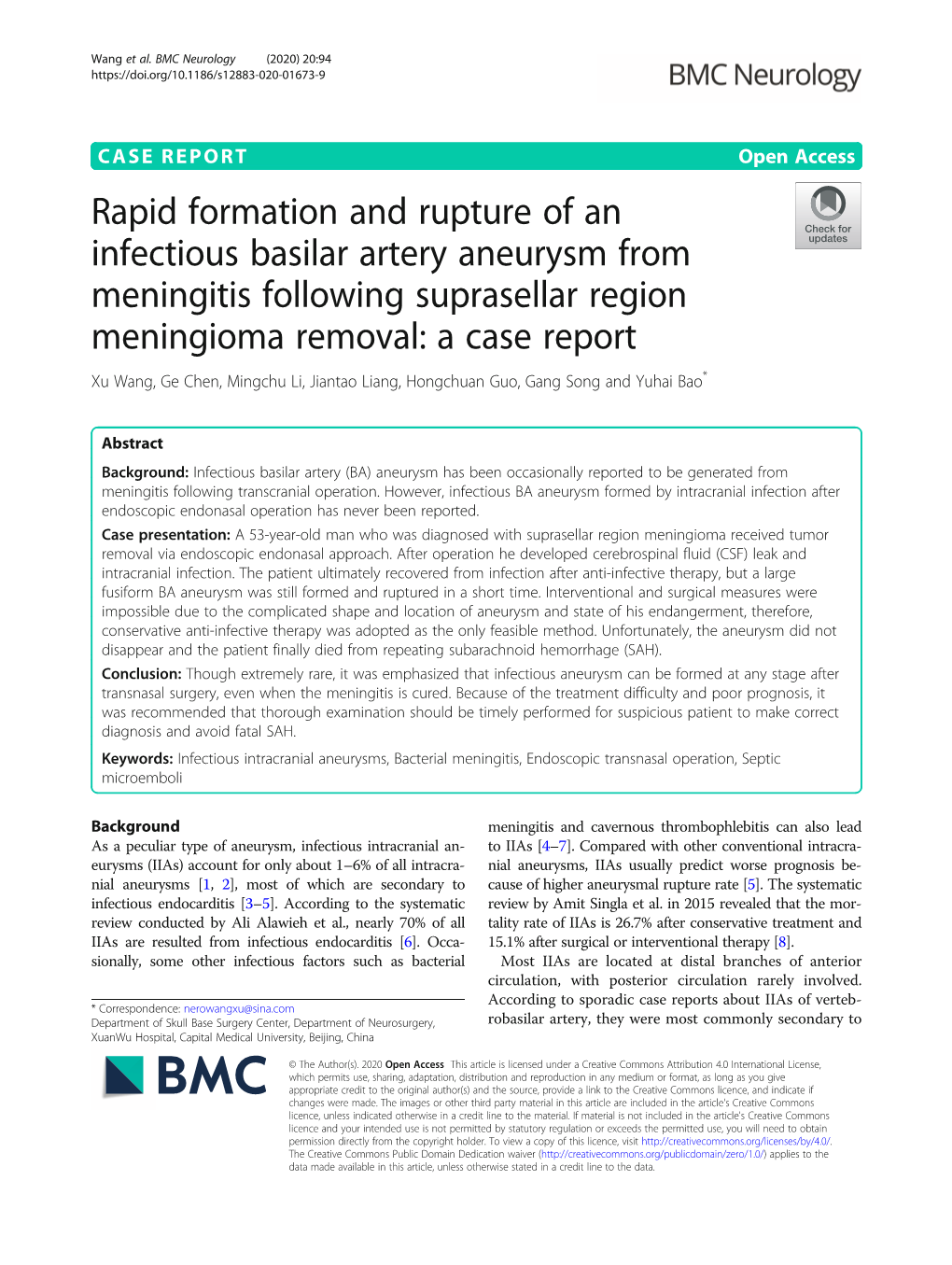 Rapid Formation and Rupture of an Infectious Basilar Artery Aneurysm