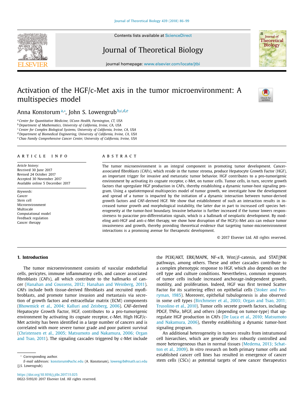 Activation of the HGF/C-Met Axis in the Tumor Microenvironment: a Multispecies Model