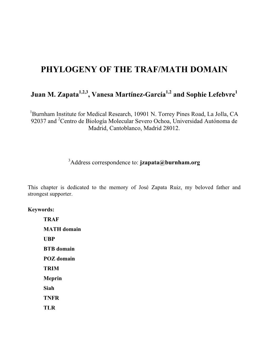 Phylogeny of the Traf/Math Domain