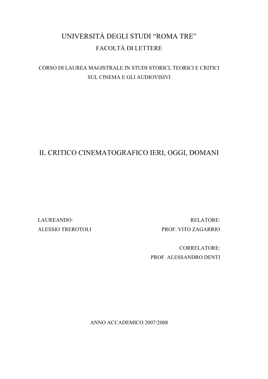 Il Critico Cinematografico Ieri, Oggi, Domani