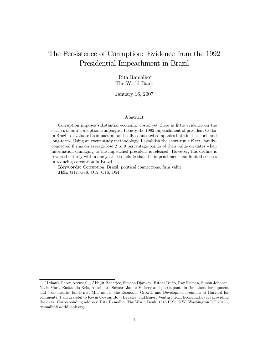 Evidence from the 1992 Presidential Impeachment in Brazil