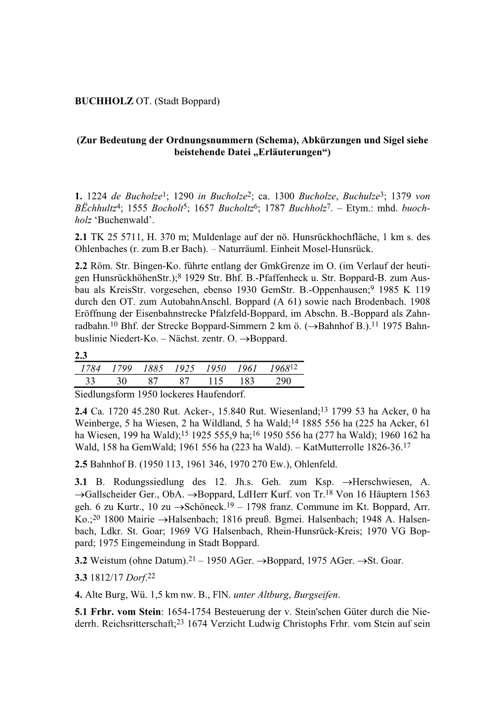 BUCHHOLZ OT. (Stadt Boppard) (Zur Bedeutung Der Ordnungsnummern