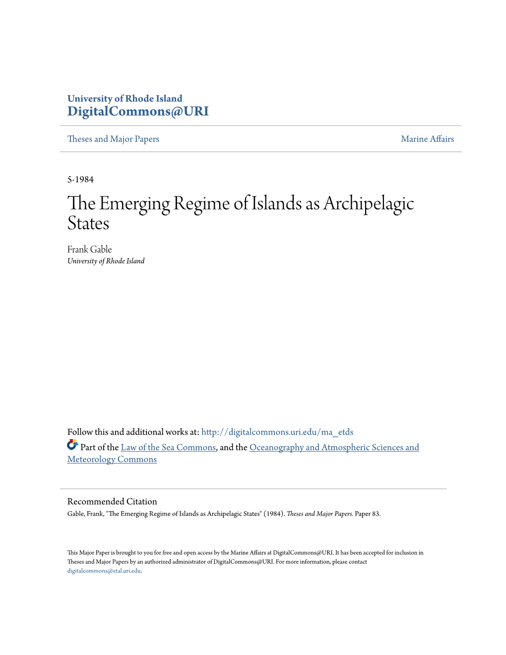 The Emerging Regime of Islands As Archipelagic States