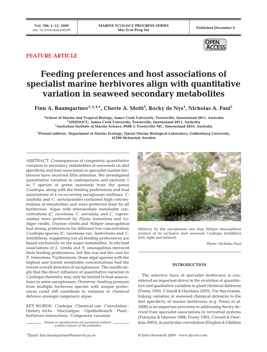 Feeding Preferences and Host Associations of Specialist Marine Herbivores Align with Quantitative Variation in Seaweed Secondary Metabolites