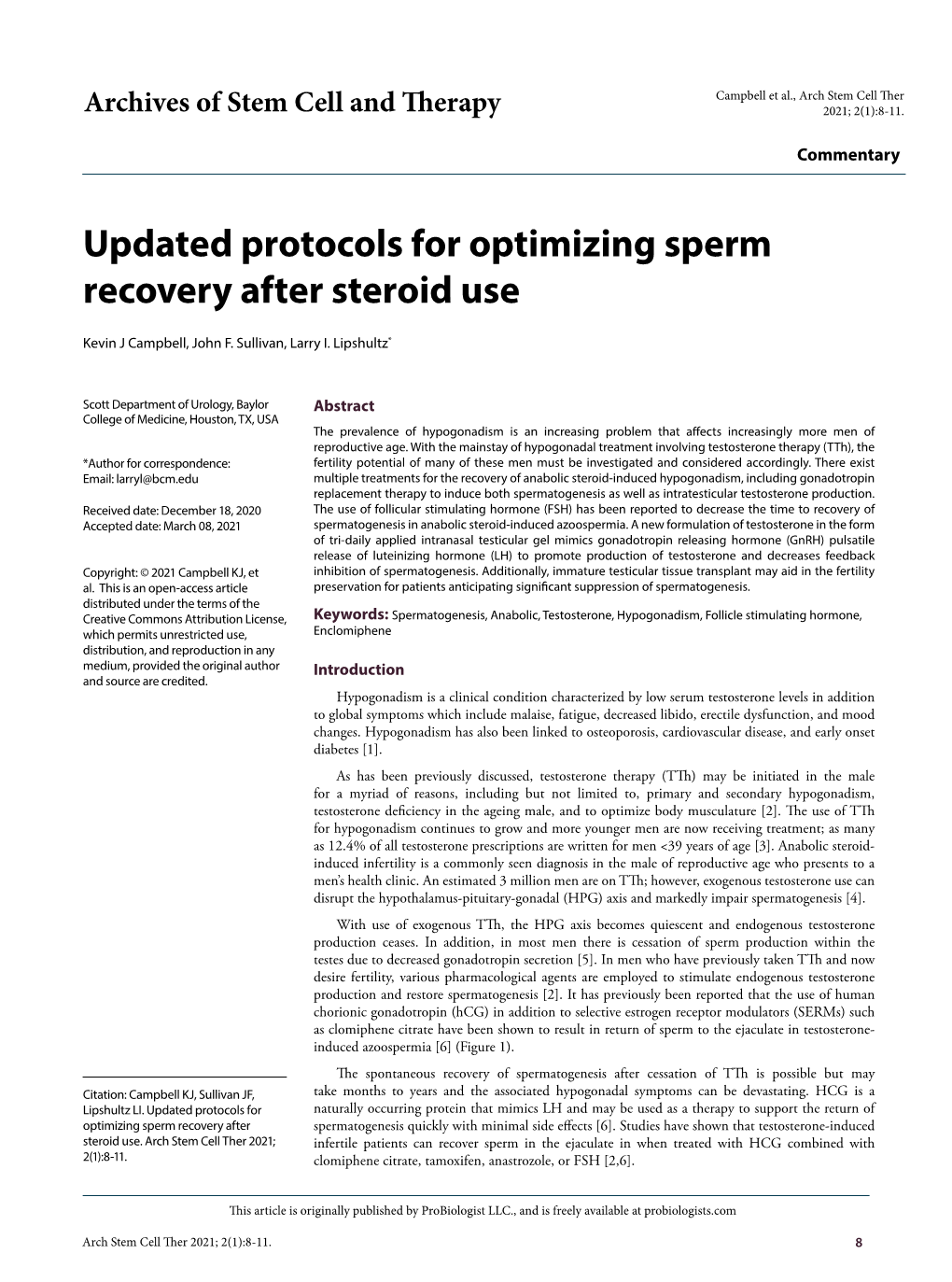 Updated Protocols for Optimizing Sperm Recovery After Steroid Use