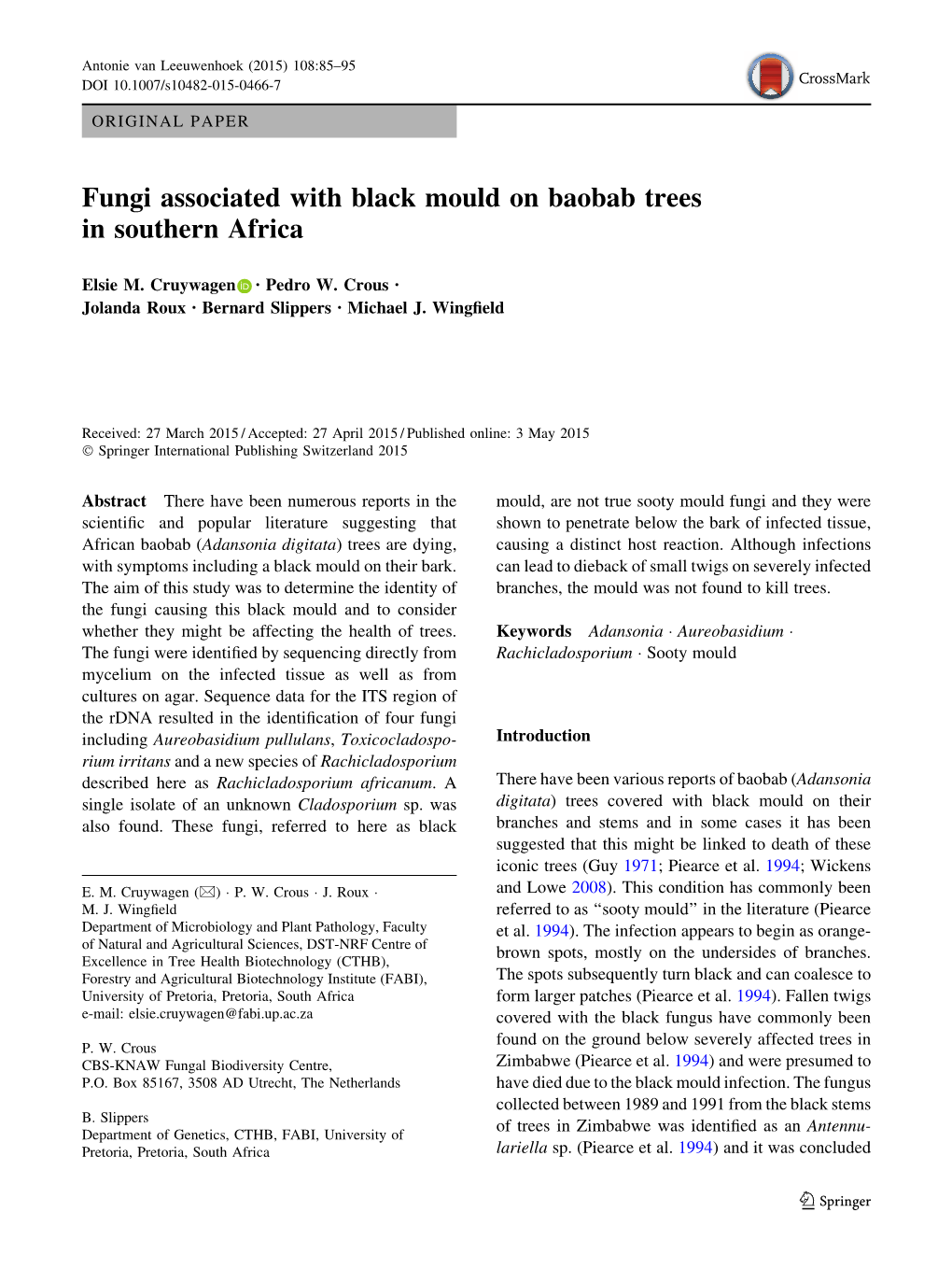 Fungi Associated with Black Mould on Baobab Trees in Southern Africa