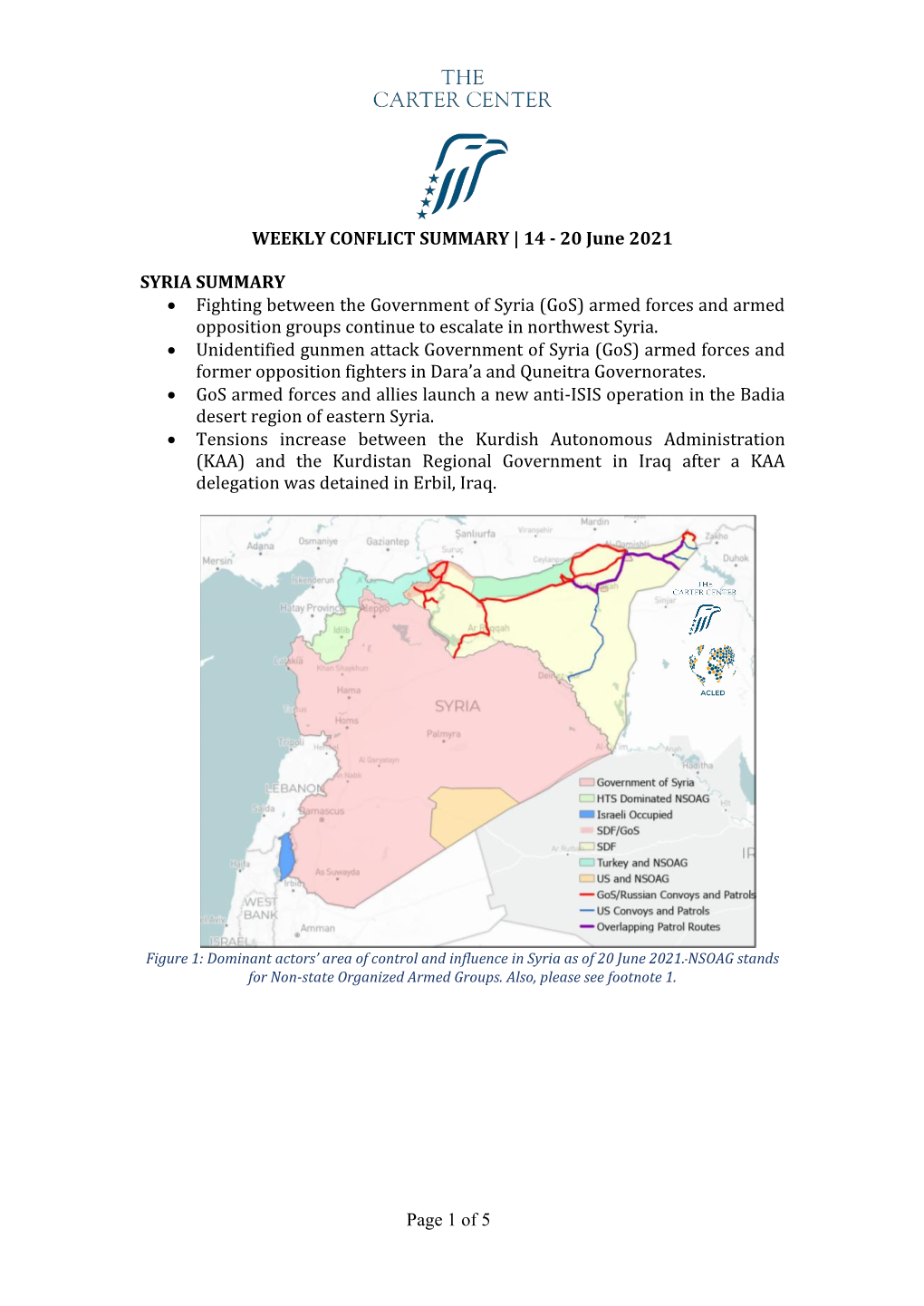 20 June 2021 SYRIA SUMMARY • Fighting