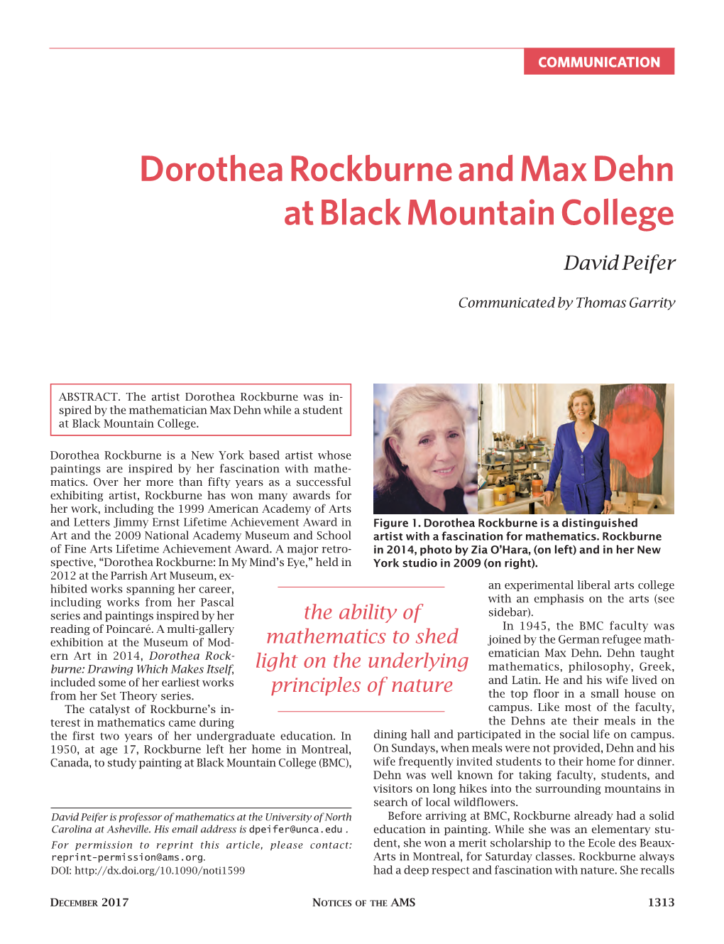Dorothea Rockburne and Max Dehn at Black Mountain College