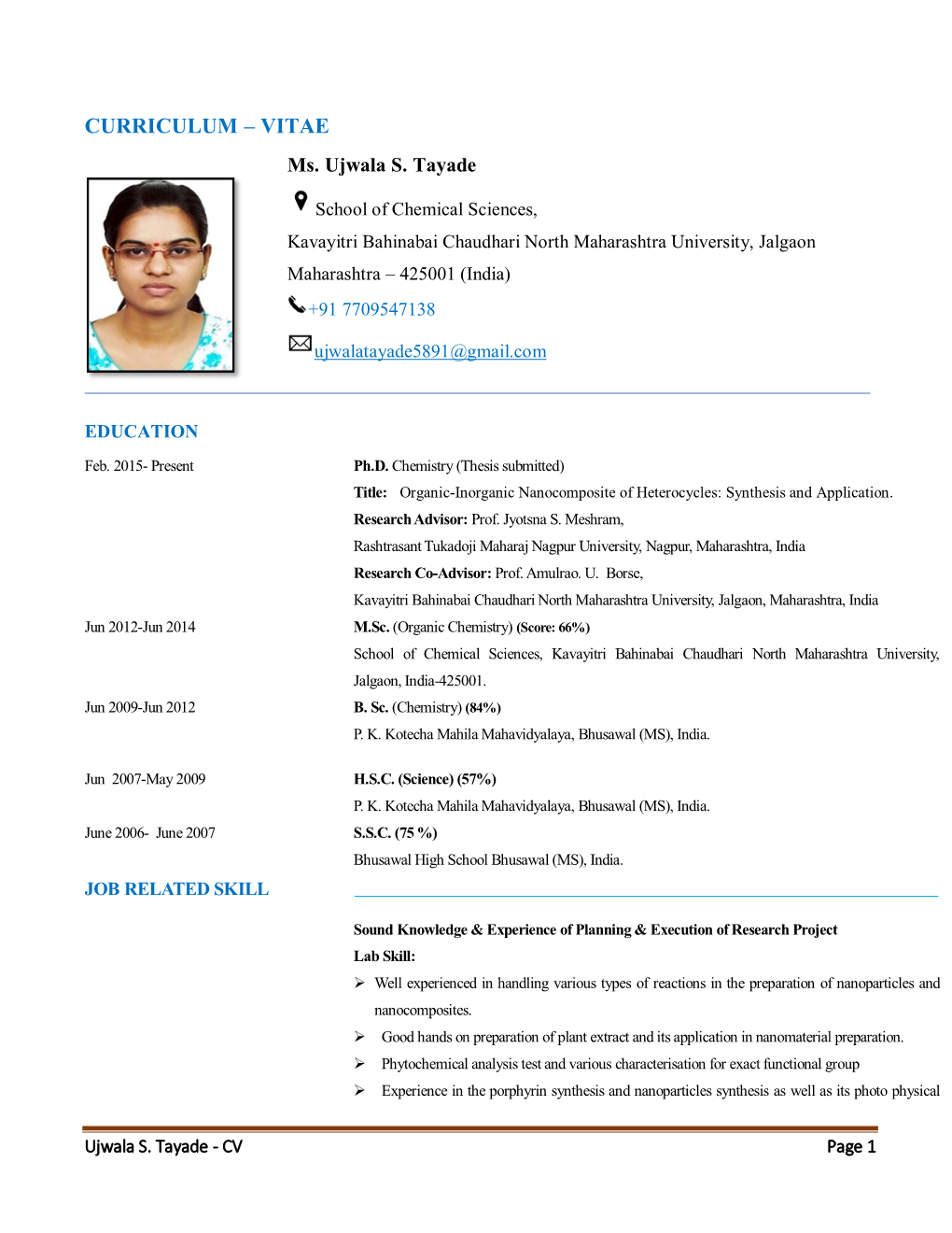 CURRICULUM – VITAE Ms