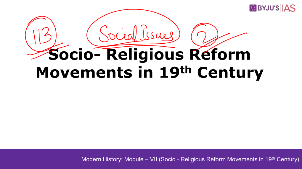 Socio- Religious Reform Movements in 19Th Century