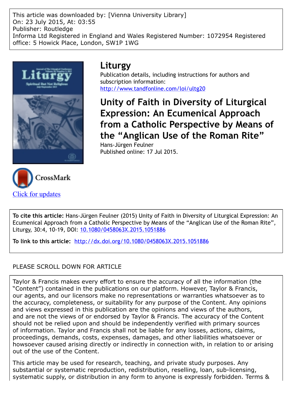 Unity of Faith in Diversity of Liturgical Expression: an Ecumenical