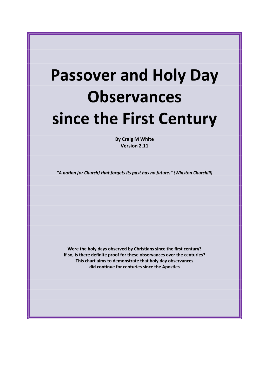 Passover and Holy Day Observances Since the First Century