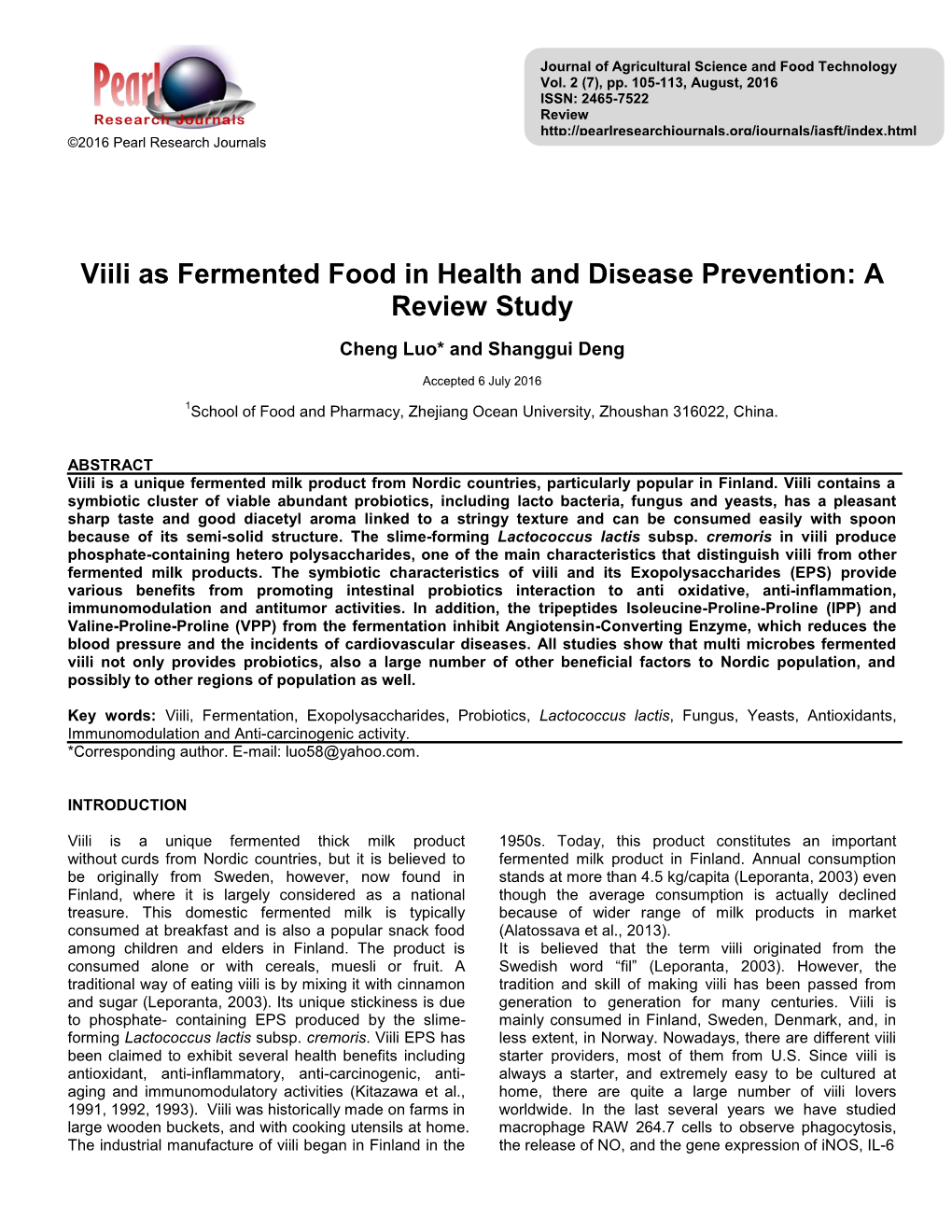 Viili As Fermented Food in Health and Disease Prevention: a Review Study