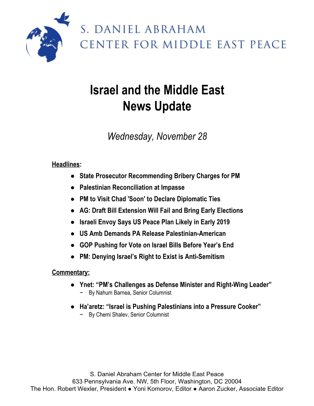 Israel and the Middle East News Update