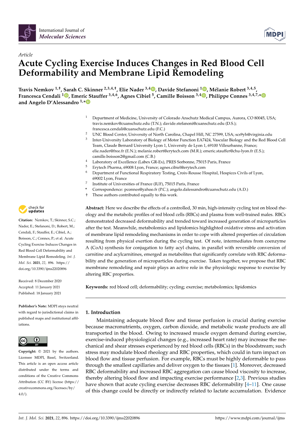 Acute Cycling Exercise Induces Changes in Red Blood Cell Deformability and Membrane Lipid Remodeling