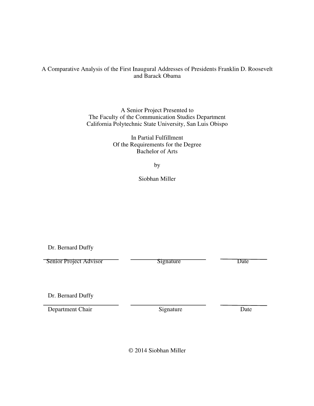 A Comparative Analysis of the First Inaugural Addresses of Presidents Franklin D