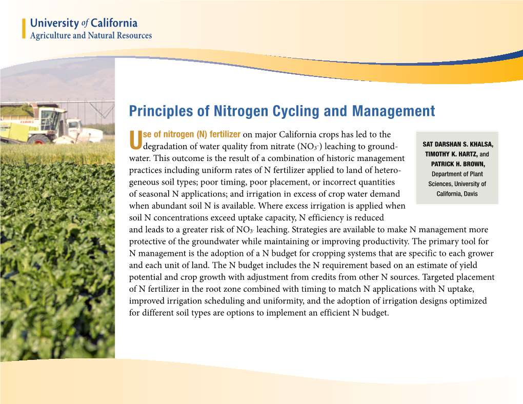 Principles of Nitrogen Cycling and Management