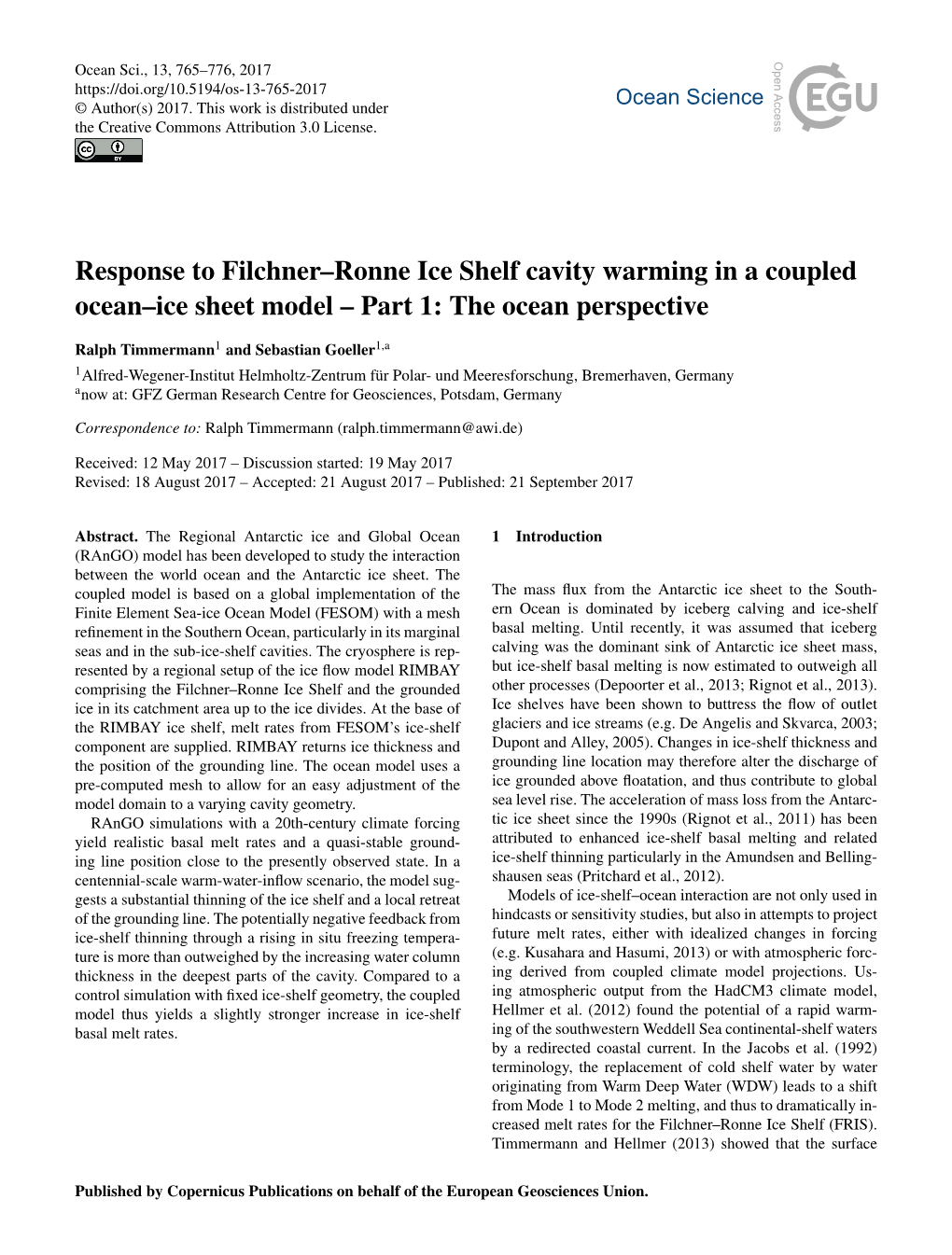 Response to Filchner–Ronne Ice Shelf Cavity Warming in a Coupled Ocean–Ice Sheet Model – Part 1: the Ocean Perspective