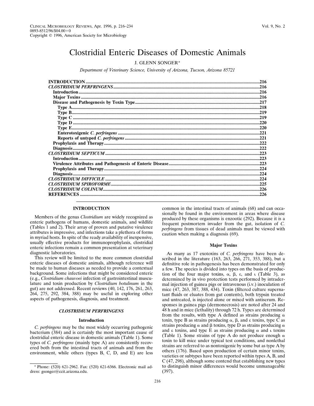 Clostridial Enteric Diseases of Domestic Animals J