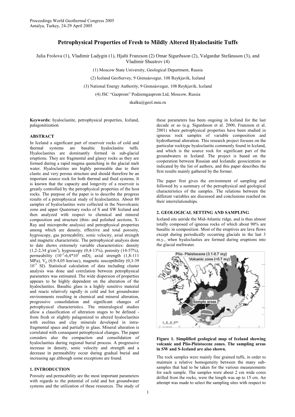 Petrophysical Properties of Fresh to Mildly Altered Hyaloclasitie Tuffs