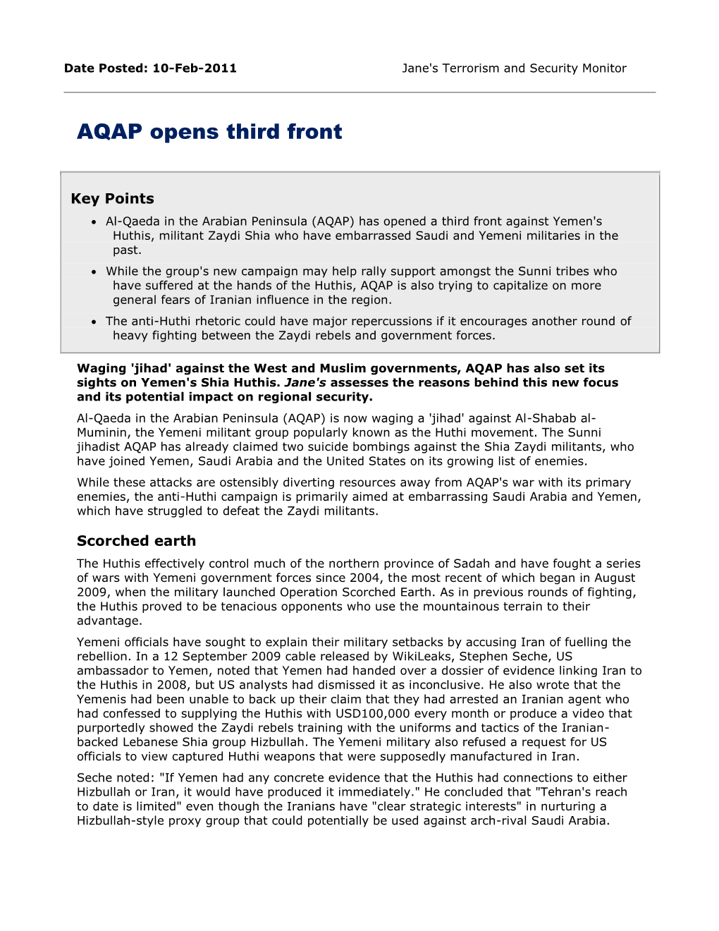 AQAP Opens Third Front