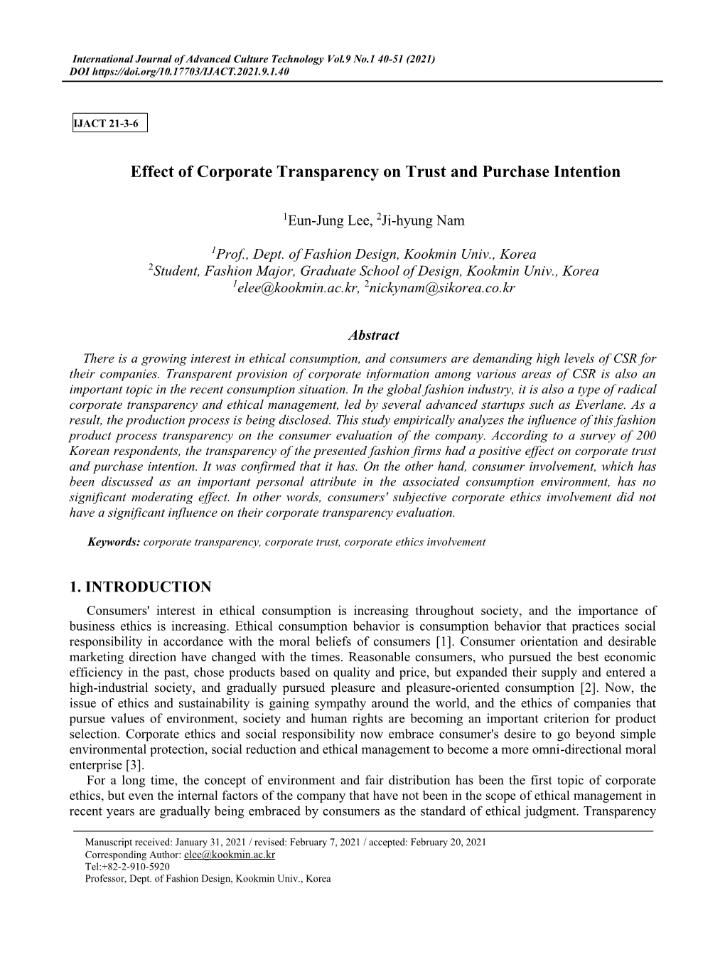 Effect of Corporate Transparency on Trust and Purchase Intention