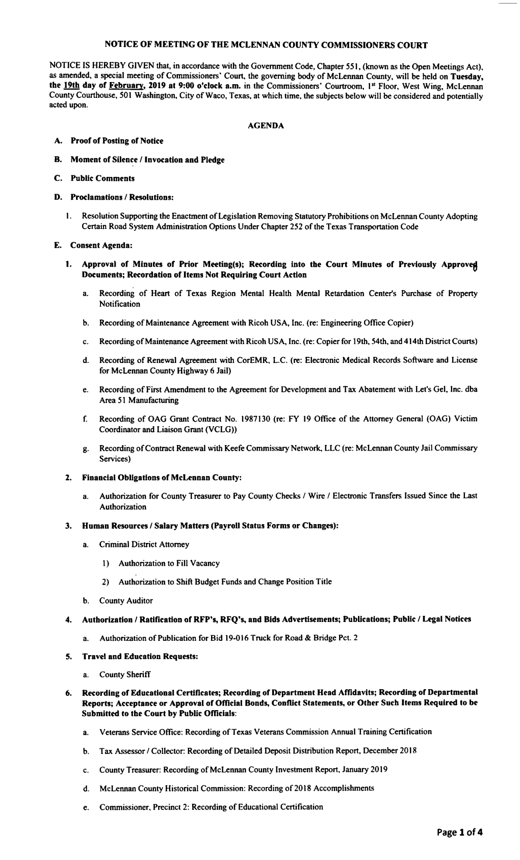 Approval of Minutes of Prior Meeting( S); Recording Into the Court Minutes of Previously Approved Documents; Recordation of Items Not Requiring Court Action