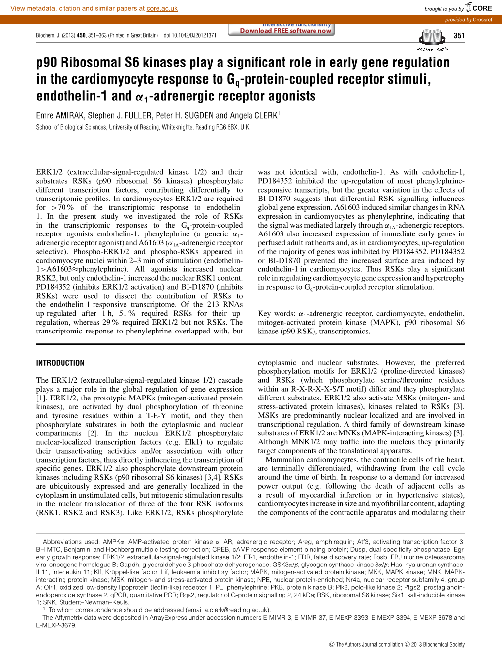 P90 Ribosomal S6 Kinases Play a Significant Role in Early Gene