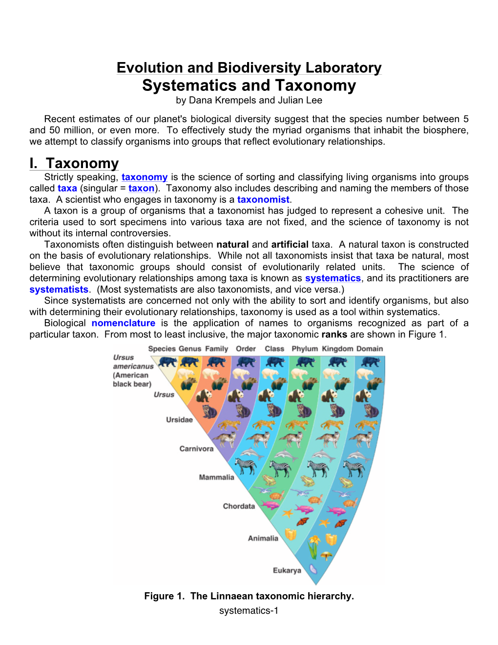 Systematics and Taxonomy by Dana Krempels and Julian Lee