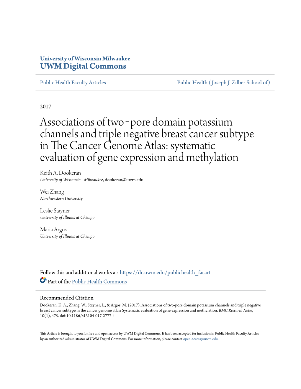 Associations of Two‑Pore Domain Potassium Channels and Triple