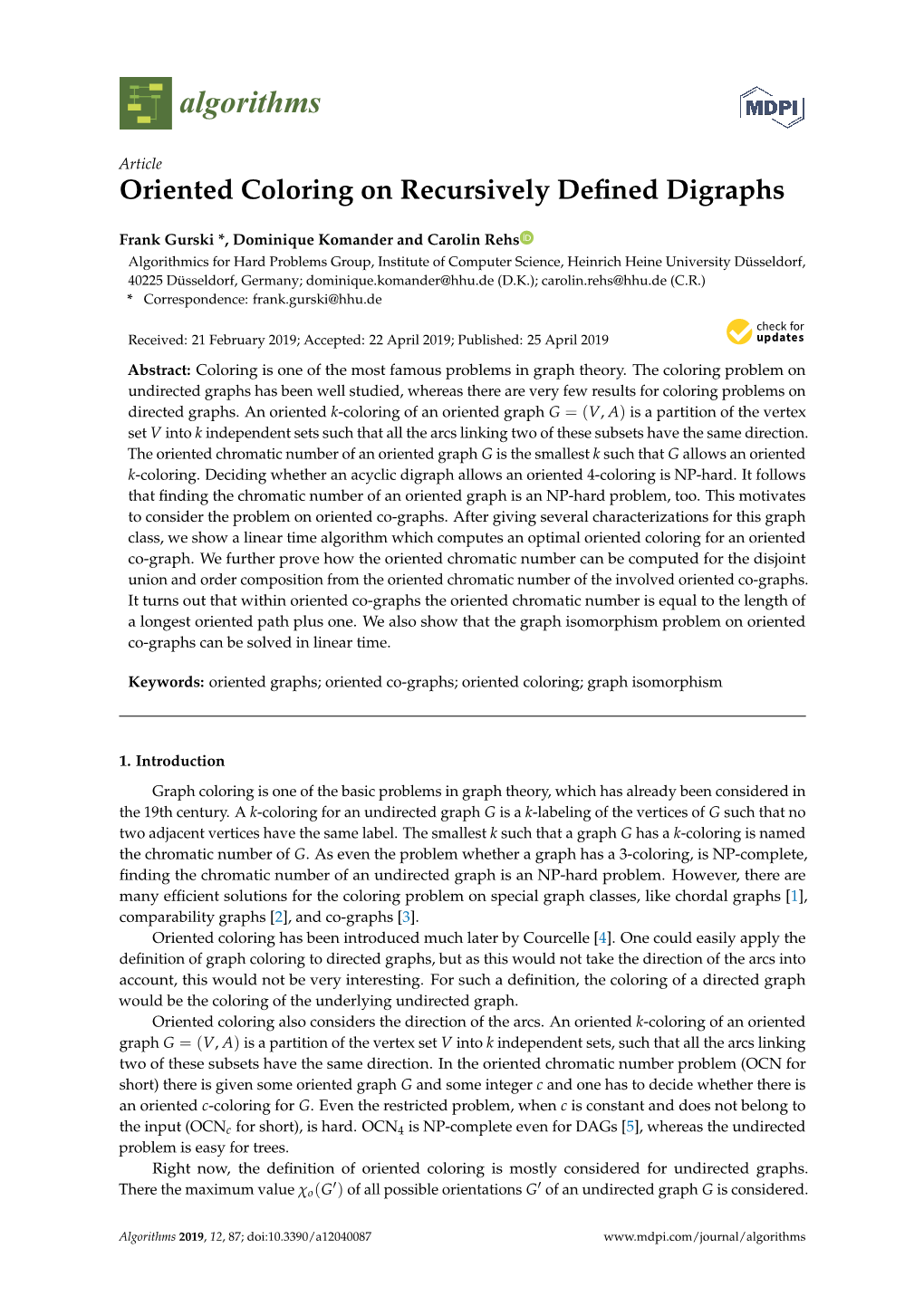 Oriented Coloring on Recursively Defined Digraphs