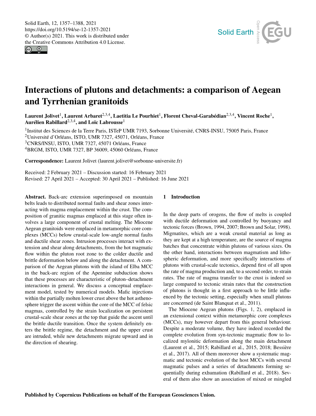 A Comparison of Aegean and Tyrrhenian Granitoids