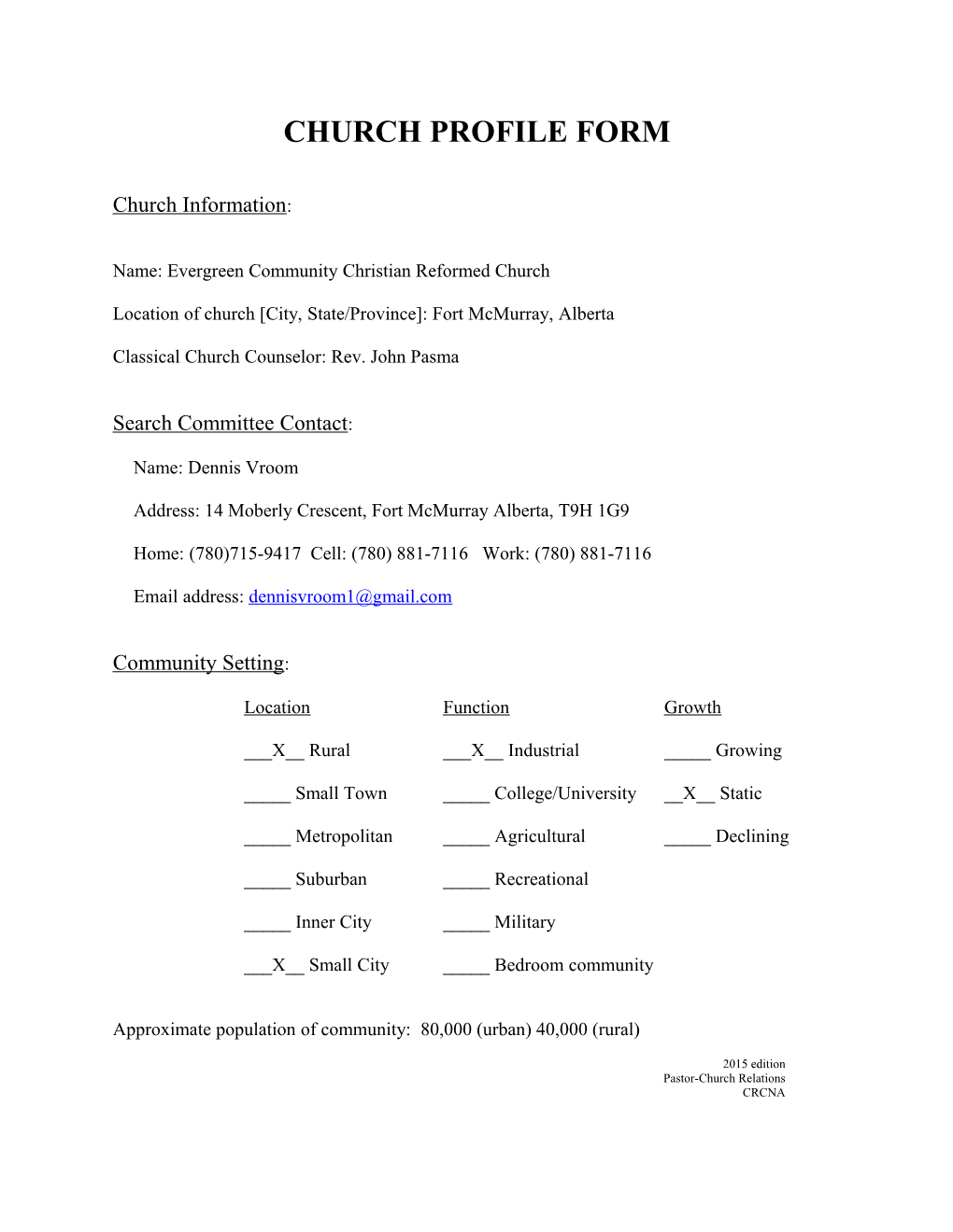 Church Profile Form s1