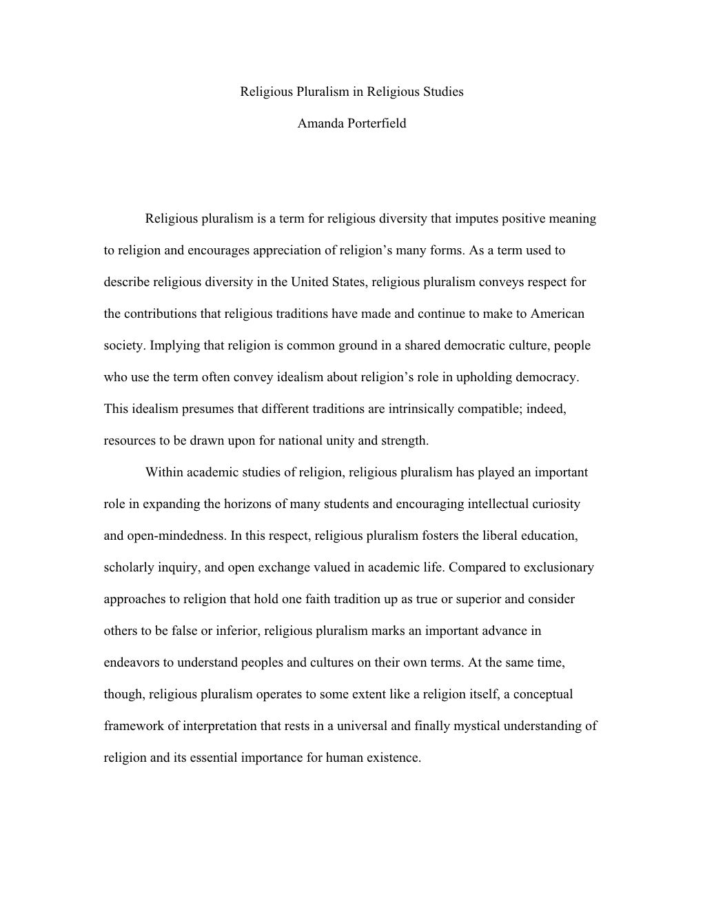 Religious Pluralism in Religious Studies