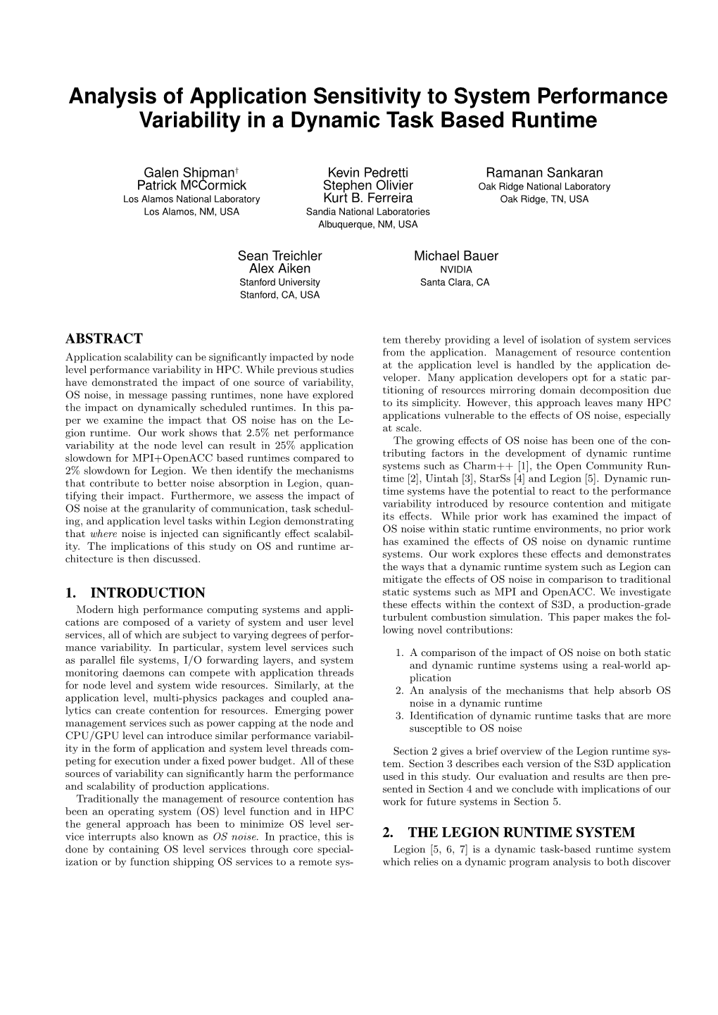 Analysis of Application Sensitivity to System Performance Variability in a Dynamic Task Based Runtime