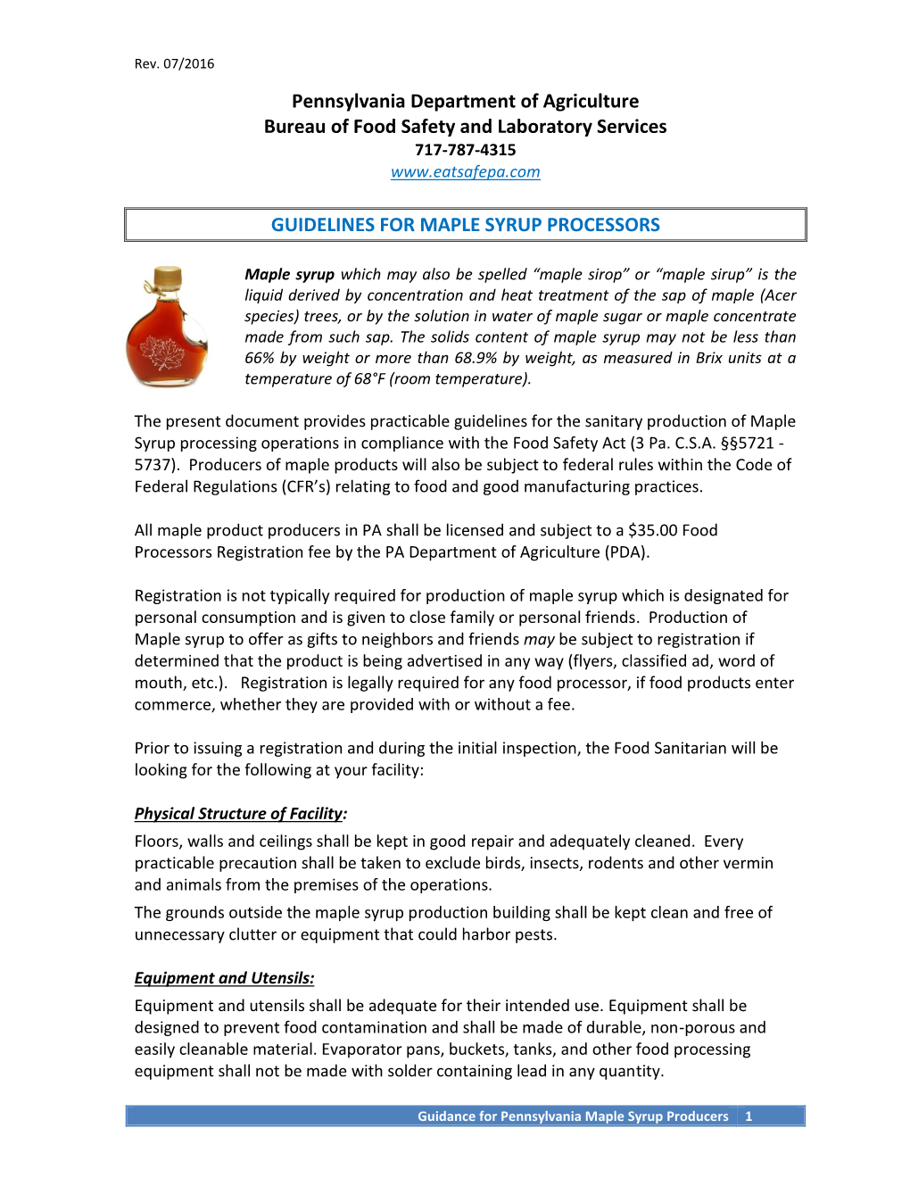 Guideline for Maple Syrup Processors