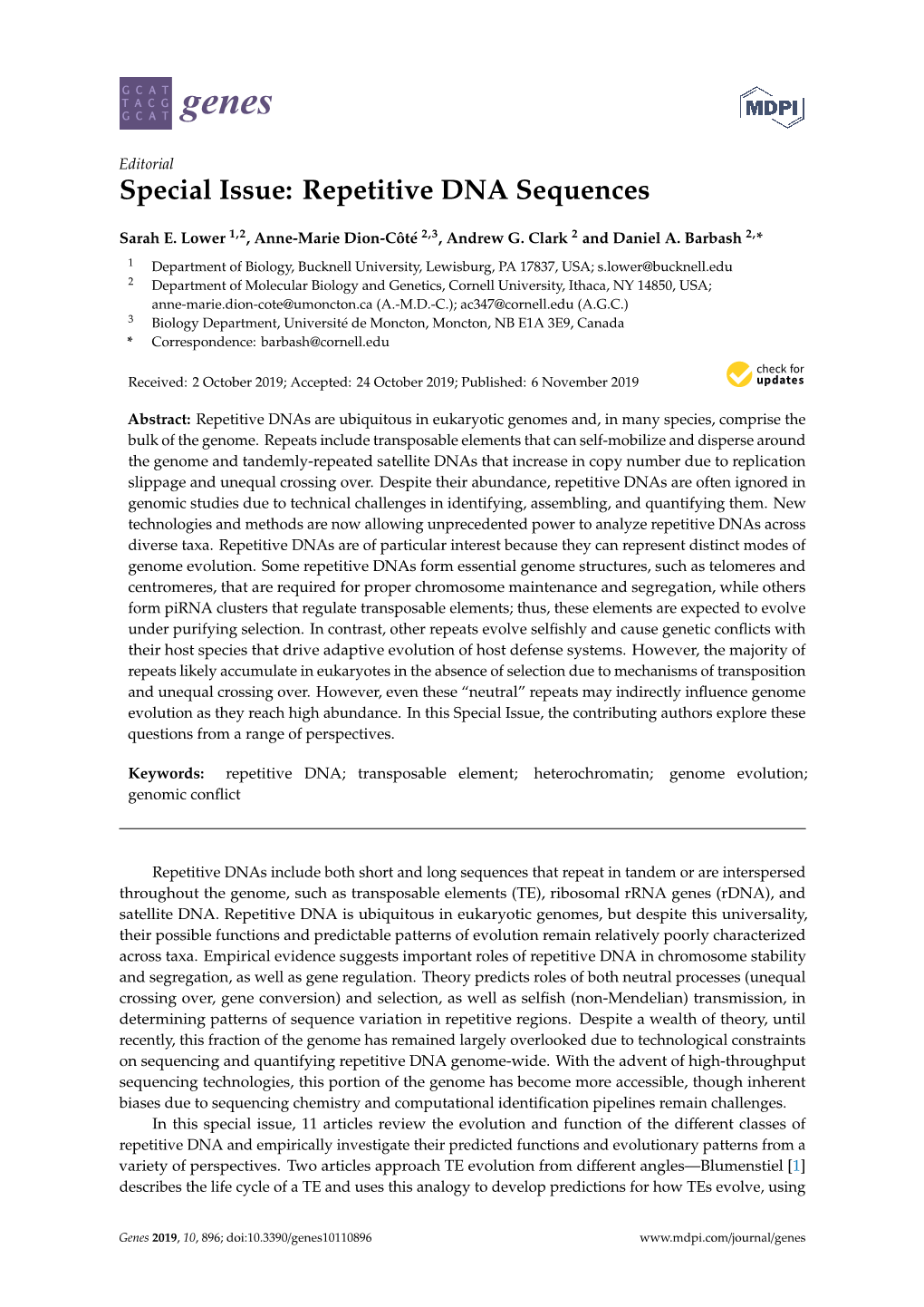 Special Issue: Repetitive DNA Sequences