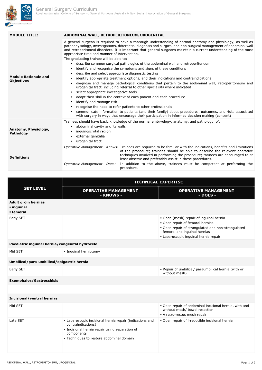 General Surgery Curriculum – Operative Management