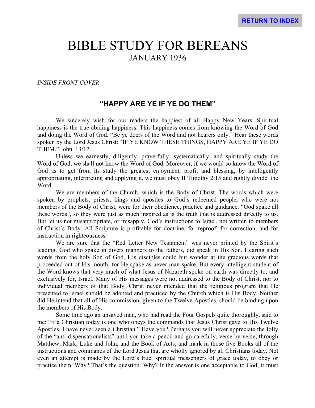 Bible Study for Bereans January 1936