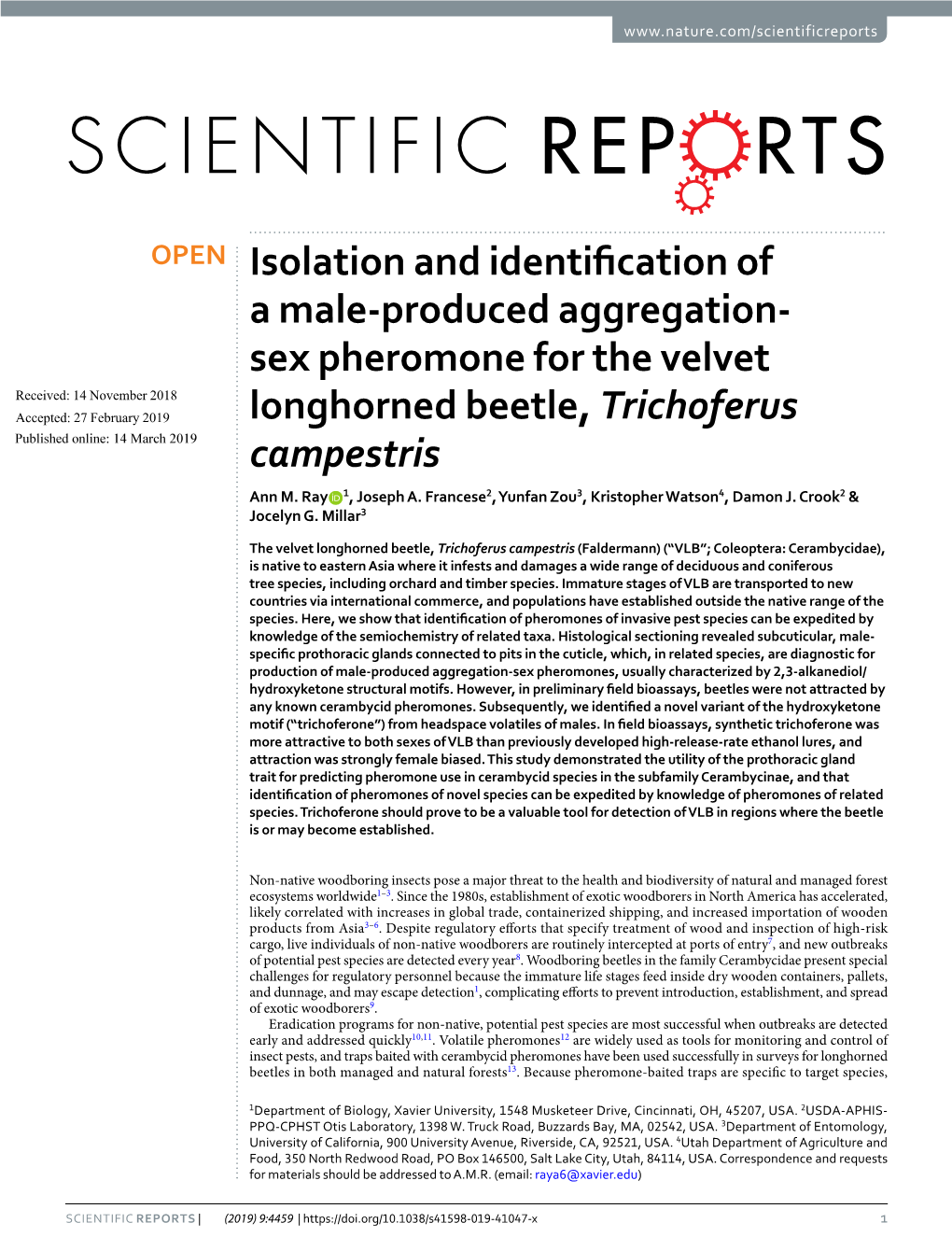 Isolation and Identification of a Male-Produced Aggregation-Sex