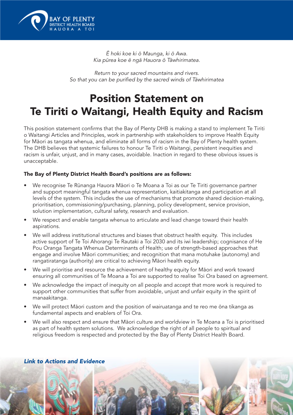 Position Statement on Te Tiriti O Waitangi, Health Equity and Racism