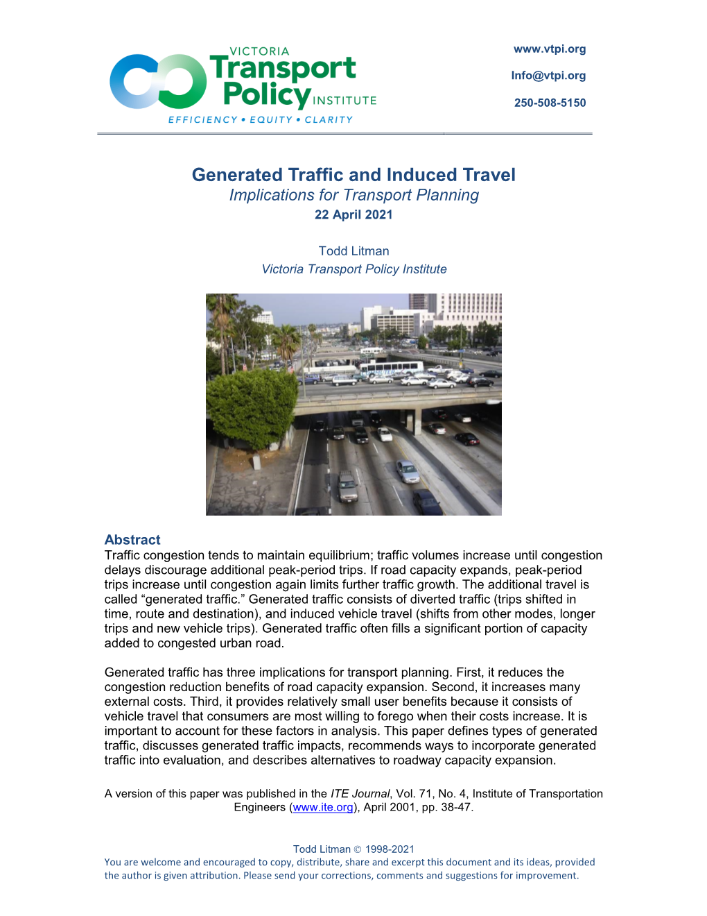 Generated Traffic and Induced Travel Implications for Transport Planning 22 April 2021