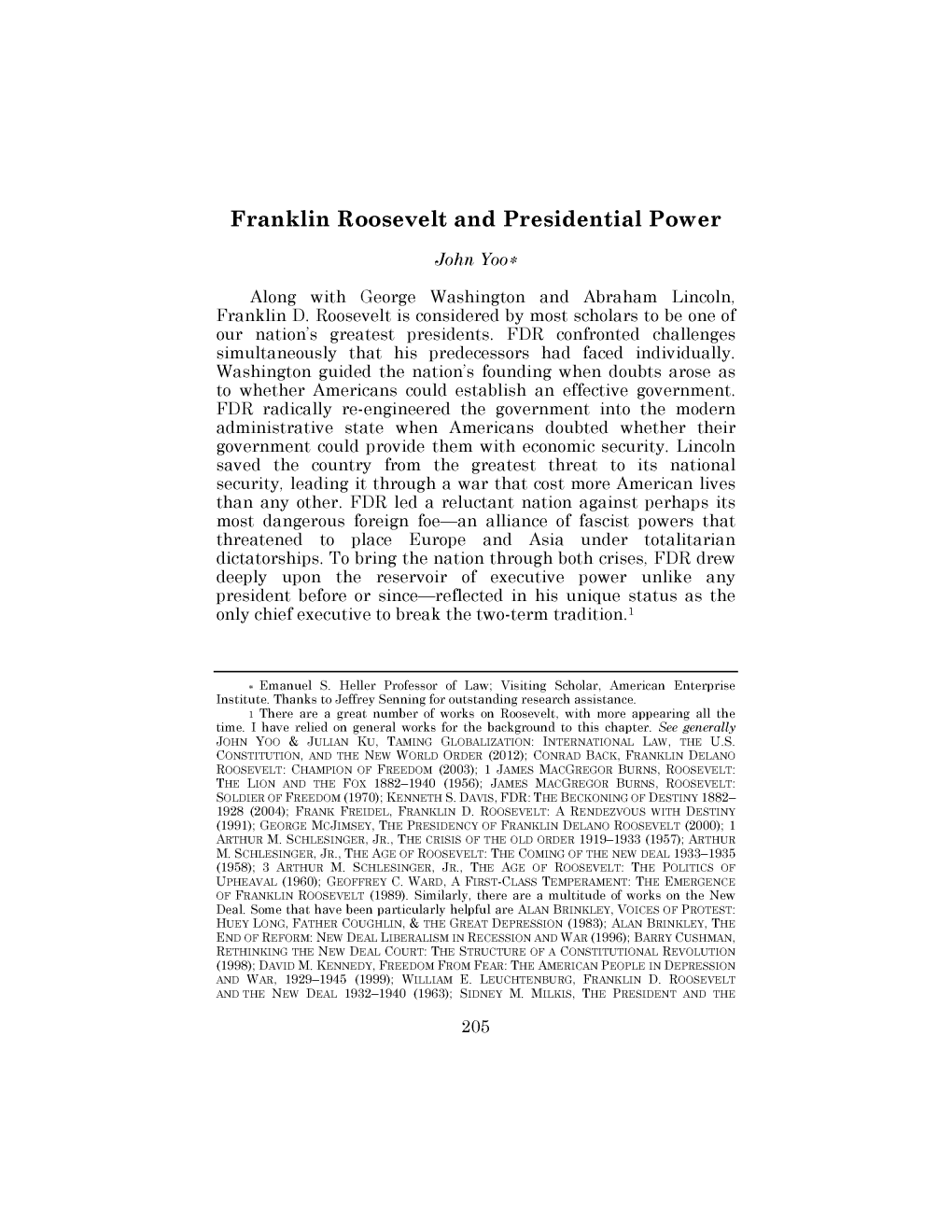 Franklin Roosevelt and Presidential Power